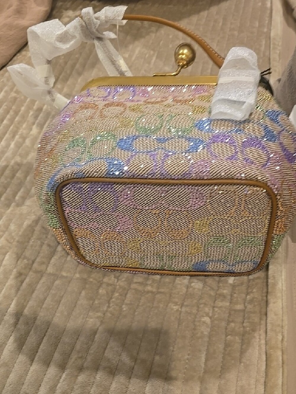 Authentic Coach Iridescent Multicolor Hexagon Clutch with Gold Trim - Picture 6 of 12